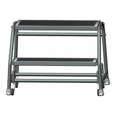 This rolling step stool provides a portable elevated platform for reaching overhead items in warehouses, retail, and industrial settings. It features a steel frame with a 450 lb load capacity, 2 steps, and a standing height of 2.4 ft. Four swivel casters allow easy repositioning without lifting.