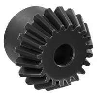 Straight bevel gear with gear ratio 2, module m 1.5, 20 teeth, and 8 mm bore diameter. Made of black oxide-coated steel. Used to transmit motion and power between intersecting shafts, typically at a 90-degree angle, in industrial machinery and power transmission systems