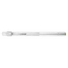 This magnetic pickup tool features a neodymium magnet with a lifting capacity of 0 to 4.9 lb. It has a rigid, fixed shaft with a knurled aluminum handle and an aluminum body. Used for retrieving ferrous metal objects from confined spaces such as drains, ducts, or machinery.
