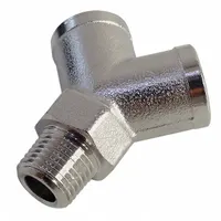This threaded pipe wye is used to split or combine flow in medium-pressure pneumatic or fluid systems. Constructed of nickel-plated brass, it has a 3/8 in x 3/8 in x 3/8 in configuration and a maximum operating pressure of 870 psi. Overall length is 1 5/64 in