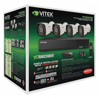 VITEK Digital Video Recorder Kit: Bullet, 4 Cameras Included, 2.8 mm Max Focal Lg - Video Surveillance Digital Systems w/ Cameras