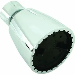 Fixed showerhead with a single regular spray pattern. Constructed of ABS plastic with a chrome finish. Flow rate of 2 gpm. Suitable for residential and light-commercial bathroom installations.