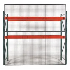 This welded-frame wire mesh back guard is designed for use with pallet rack systems to prevent items from falling off the back of racks. Constructed from 10-gauge steel with a powder-coated gray finish, it measures 120 inches in width, 1 1/4 inches in depth, and 60 inches in height. Hardware is not included.