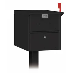 This single-unit mailbox is designed for horizontal pedestal mounting in commercial or multi-tenant settings. It features one lockable door with rear access for secure mail collection. The black finish provides a professional appearance. Note: This unit is not USPS Master Lock compliant and is intended for private or internal mail distribution.