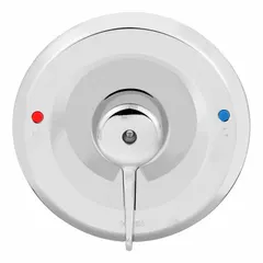 This chrome-finished brass shower trim kit includes a handle and circular trim plate. Designed for use with Commercial Posi-Temp bathtub and shower faucets, it provides a finished installation for compatible valve bodies in commercial or residential settings.