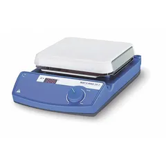 This IKA hot plate features a rectangular 10 1/4 by 10 1/4 inch plate and a digital display for precise temperature control. It operates on 120V AC with a US standard plug. Suitable for general laboratory heating tasks such as sample preparation, evaporation, and chemical reactions.