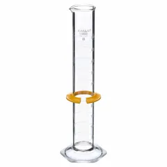 Class B glass graduated cylinder with 500 mL capacity, to contain (TC), and 5 mL graduation increments. Features a single scale and meets ASTM D892 and USP Type I specifications. Used for precise volume measurement in laboratory and industrial applications such as oil analysis and chemical processing.