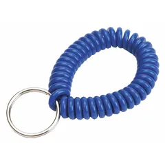 Polyurethane key wrist strap in blue, with a 2 in overall width. Supplied in a 10-pack. Designed to keep keys or small tools attached to a wrist or belt loop for quick access and loss prevention in industrial maintenance, facility management, and field service applications.