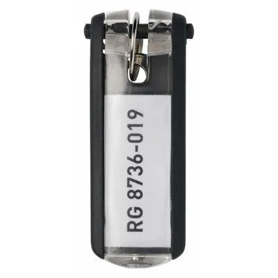 DURABLE Key Tag: 6 Key Tags, Rectangle, Black, Plastic, Blank Label, 2 5/8 in Overall Ht - Unlabeled Key Tags