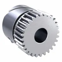 Stainless steel metric spur gear with 28 teeth, 5 mm bore, and locking hub. Module m 0.5, 20° pressure angle, JIS N8 precision. Suitable for motion transfer in industrial machinery and automation systems