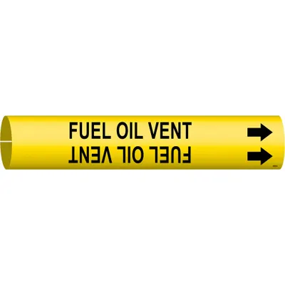 BRADY Pipe Marker: Fuel Oil Vent, Yellow, Black, Fits 4 to 6 in Pipe O.D., 1 Pipe Markers - Fuel Oil Vent Snap-On Pipe Markers