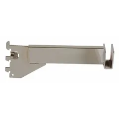 This steel tubing bracket is designed for use with single slotted standards in storage systems. It features a chrome finish, 1/2 in slot length, and 1 in slot spacing. The bracket mounts by hanging and is rated for heavy-duty applications.