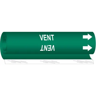 BRADY Pipe Marker: Vent, Green, White, Fits 2 1/2 to 7 7/8 in Pipe O.D., 1 Pipe Markers - Vent Wrap-Around Pipe Markers