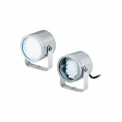 LED machine tool light with articulating bracket, 160 cd maximum brightness, and shock-resistant clear lens. Operates on 24V DC ±10% and includes 1.4 m wire leads. Rated IP65 for dust and water jet protection. Suitable for illuminating work areas on industrial machinery, CNC equipment, and assembly stations.