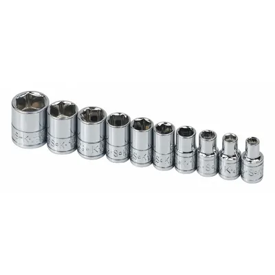 SK PROFESSIONAL TOOLS Socket Set: 1/4 in Drive, 10 Piece, 6-Point, SAE - SAE & Metric Socket Sets