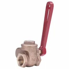 This 2-inch bronze gate valve features a non-rising stem and FNPT x FNPT connections. It is lever-operated and includes a bronze wedge and bonnet, with a maximum pressure rating of 300 psi CWP. Suitable for on/off flow control in general-purpose industrial piping systems handling water, oil, or gas.