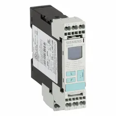This DIN-rail mounted relay monitors phase sequence and phase loss in three-phase systems. It operates at 160 to 690V AC with a 5 A current rating and features 6 terminals. Typical applications include protection of motors and equipment in industrial control panels.