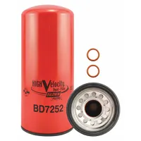 Spin-on oil filter with M92 x 2.0 thread size, 10 3/8 in overall height, cellulose media, and integral gasket. Designed for use in Navistar vehicle engines to remove contaminants from lubricating oil