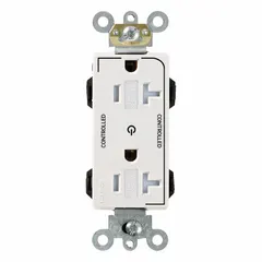 General purpose duplex receptacle rated 20A at 125V AC with 5-20 configuration, 2-pole/3-wire grounding. White finish. Suitable for powering standard 20A equipment in residential and commercial outlets.