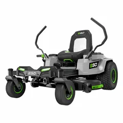 Battery-powered zero-turn riding mower with a 42-inch cutting width and a steel deck. Powered by a 6.0 Ah battery, it is designed for residential lawn care on properties up to 1 1/2 acres. Rear-wheel drive provides maneuverability around obstacles.