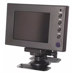 The VM5LCD is a 5-inch diagonal LCD monitor with 640 x 480 resolution and 480p display. It features S-Video input and includes an audio/video cable. This monitor is used for viewing security camera feeds in compact surveillance setups or test configurations.