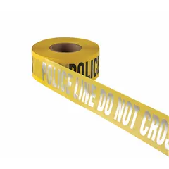 APPROVED VENDOR Police Line Do Not Cross Barrier Tape, 3 in x 1,000 ft, Polyethylene, Black/Silver
