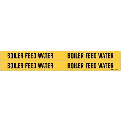 BRADY Pipe Marker: Boiler Feed Water, Yellow, Black, Fits 3/4 to 2 3/8 in Pipe O.D. - Boiler Feed Water Adhesive Pipe Markers