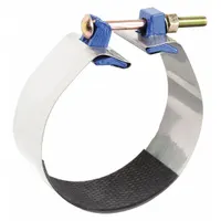 This partial-gasket repair clamp is designed for sealing leaks in 6-inch pipe without replacing the pipe section. It features a 304 stainless steel body, a nitrile rubber gasket, and steel bolts. Rated for maximum operating pressure of 150 psi and maximum vacuum pressure of 10 psi, with an overall length of 3 inches