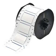 Polyolefin, white matte sleeve labels measuring 3/4 in x 2 in, designed for wire gauges 0 AWG to 6 AWG. Compatible with BBP33 printer series for on-demand wire and cable identification in industrial settings.