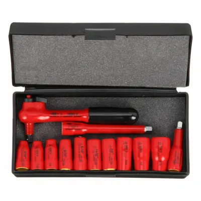 WIHA Socket Wrench Set: 1/4 in Drive Size, 13 Pieces - Metric Insulated Socket Sets with Drive Tools