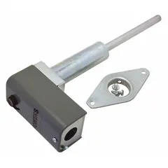 Surface mount limit control with SPST switch, opens on temperature rise at 215°F. Features a 215°F maximum limit, 25°F minimum limit, and 20°F adjustable differential. Used in HVAC systems for fan regulation and high-limit safety shutdown in heating applications.