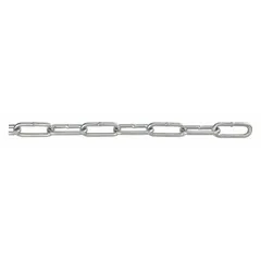This welded straight-link tailgate chain is made of carbon steel with a 4/0 trade size and 1 3/8 in link inside length. Rated for a working load limit of 670 lb, it is commonly used for securing loads on trucks and trailers in light-duty tie-down applications.
