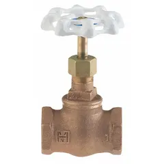 This lead-free bronze globe valve features a straight Z-body design with 3/4-inch FNPT x FNPT connections and a rising stem. Suitable for general-service throttling or shut-off applications in piping systems handling compatible media.