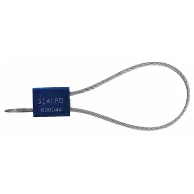TYDENBROOKS Cable Seals: Blue, Aluminum, 12 in Cable Lg, 9/64 in Cable Dia, Random - Adjustable-Length Cable Seals