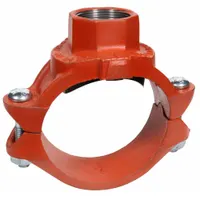 This threaded outlet pipe clamp features a 2 in x 2 in x 1 in configuration with an EPDM seal and ductile iron construction. Rated for a maximum operating pressure of 300 psi at 150° F, it is used in grooved piping systems to create branch connections in T-configurations for water and mild chemical service