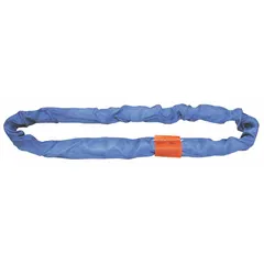 Endless round sling made of polyester with a 1 3/4 in body diameter and 16 ft sling length. Designed for lifting and rigging heavy loads in industrial settings such as construction, manufacturing, and warehousing. The polyester construction provides flexibility and protects load surfaces. The endless design allows multiple hitch configurations, including vertical, choker, and basket hitches.