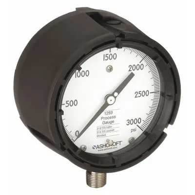 ASHCROFT Process Pressure Gauge: 0 psi to 3,000 psi, White, 4 1/2 in Dial, 1/2 in NPT Male - All-Stainless Steel Wetted Parts & Casing