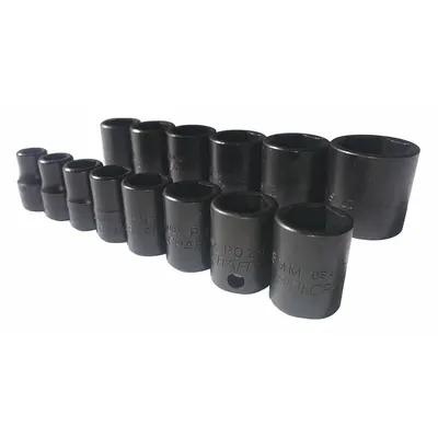 ABILITY ONE Impact Socket Set: 3/8 in Drive, 14 Piece, 12-Point, Metric - SAE & Metric Socket Sets