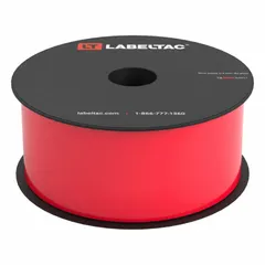 Thermal transfer continuous label roll in red gloss vinyl, 2 inches wide by 150 feet long. Rated for indoor and outdoor use. Compatible with the LabelTac Pro 2 printer (MPN LT204). Used for industrial labeling such as pipe marking, safety signage, and equipment identification.