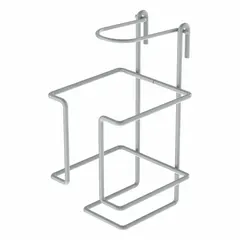 Steel PPE holder with gray epoxy finish, designed for organizing sanitizer bottles or personal protective equipment on wire shelving systems. Measures 5 1/4 in x 6 in x 10 in. Suitable for commercial kitchens, healthcare, and industrial settings.