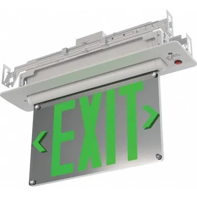 LITHONIA LIGHTING Exit Sign: 2 Faces, Green, Thermoplastic, Removable Chevrons, LED, White - Universal-Mount Edge-Lit Exit Signs