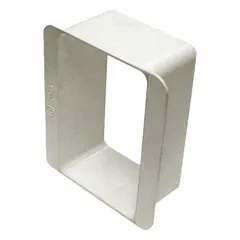 PVC box extender for 1-gang electrical boxes. White finish. Overall depth 1.12 in, width 1.88 in. Used to extend a recessed electrical box flush with finished wall surfaces such as drywall or tile, enabling code-compliant mounting of wiring devices.
