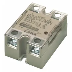 Surface-mounted solid state relay with photocoupler AC output, Form A switch configuration, and screw clamp connection. Finger-safe design. Input current 40 A, output voltage 24 to 240V AC, maximum output current without heat sink 40 A. Suitable for switching AC loads in industrial control panels and automation systems.