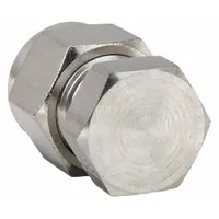 This PARKER A-LOK(R) series cap is a compression fitting made of stainless steel with a double-ferrule design. It is used to seal the end of a 1/2 in OD compression fitting in industrial fluid systems, providing a leak-proof closure for hydraulic, pneumatic, and instrumentation applications