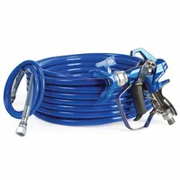 This GRACO airless spray gun kit is designed for applying coatings, lacquers, paints, and stains. It features a 1/4 in NPSM air inlet and a 10 in to 10 in tip range. The aluminum construction includes a 1/8 in x 4.5 ft BlueMax II Airless Whip Hose. Suitable for industrial finishing, maintenance painting, and contractor applications