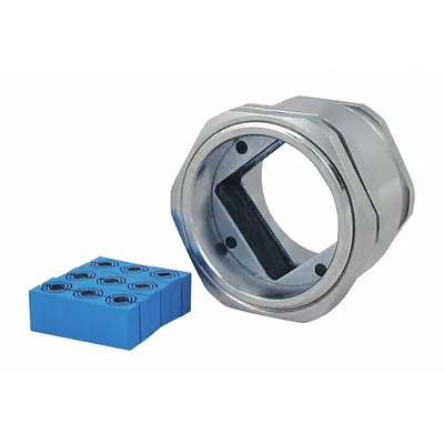 ROXTEC GLAND Cable Gland: 9 Ports, Brass, 0.138 in Compatible Cable or Pipe Dia - Min - Round Opening Cable & Pipe Seals