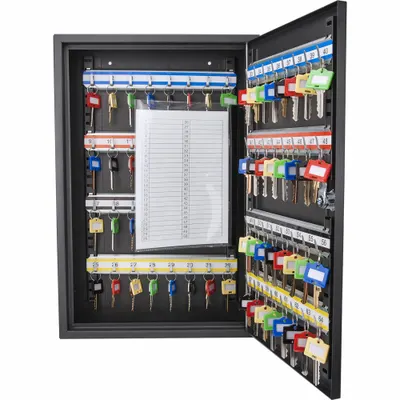BARSKA Key Cabinet: 64 Key Capacity, Single Key Lock, Steel, Black, 17 1/4 in Ht - Key Cabinets with Key Lock