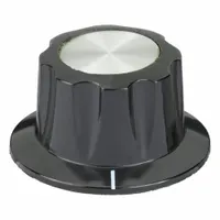 Skirted control knob made from thermoset material, offering heat resistance and electrical insulation. Diameter 1.13 in, height 0.625 in. Used for manual adjustment on industrial equipment, control panels, and machinery