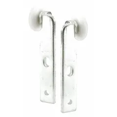 This hanging door roller from PRIME-LINE measures 2 7/8 inches in length and 3 13/16 inches in width, with a maximum weight capacity of 60 pounds. It is designed for use in sliding or hanging door applications, supporting interior doors in residential or light commercial settings.