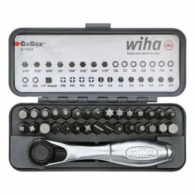 WIHA Socket Bit Sets: 26 - 50 Pieces, 1/4 in Drive Size, 32 Pieces, 4 1/4 in Overall Lg - Multi-Tip Shape Bit Socket Sets